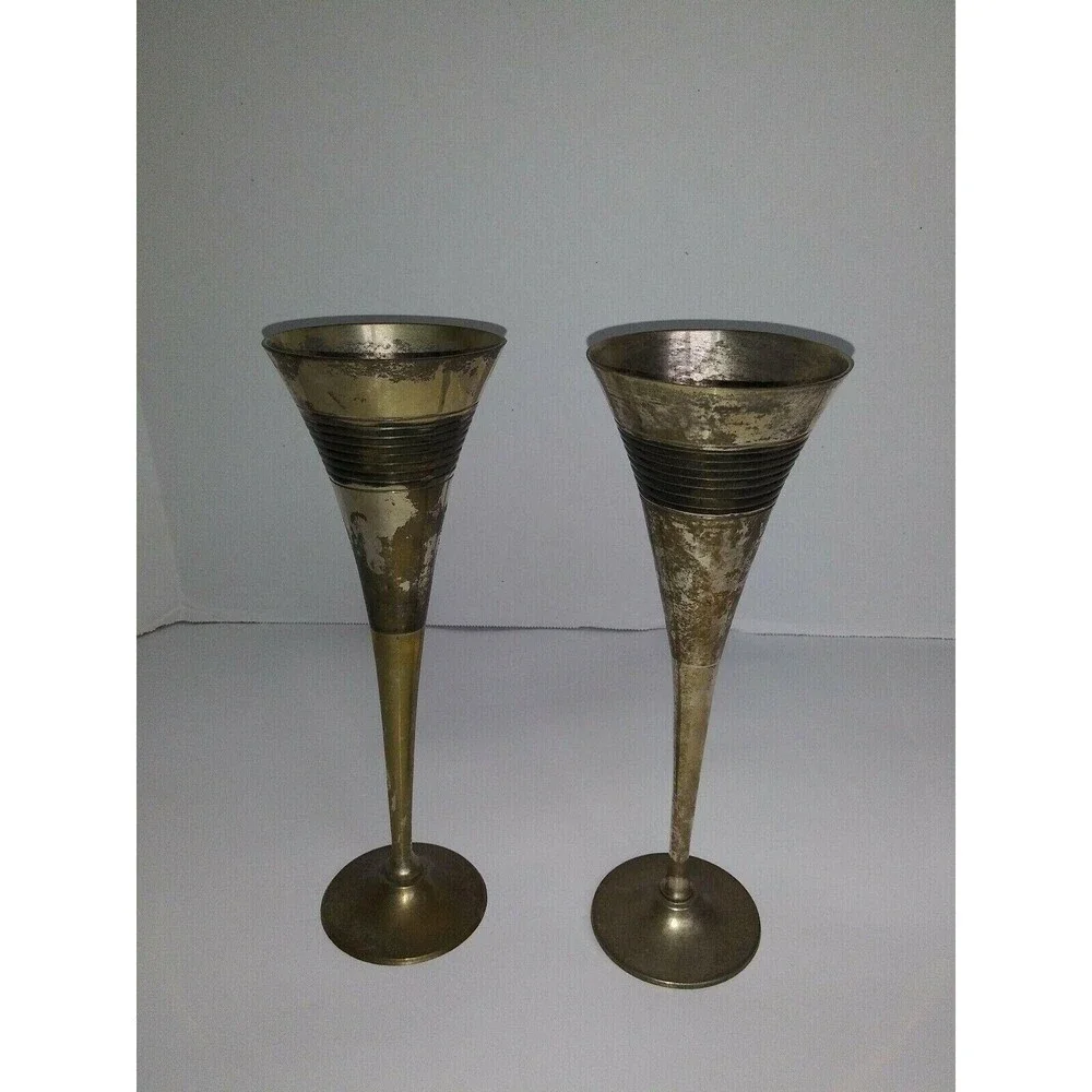 Vintage Landes 2 Tall Silver Plated and Brass Wine Cups Barware Made in India